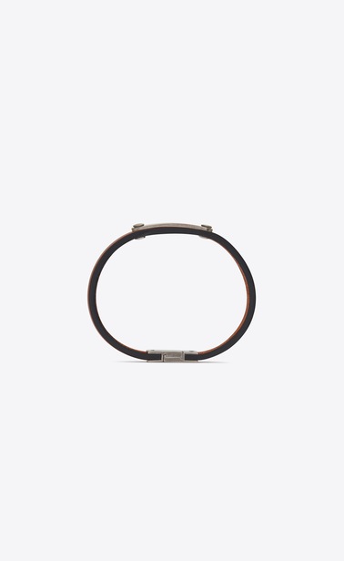 Bracelet fin ID en cuir brun et métal
